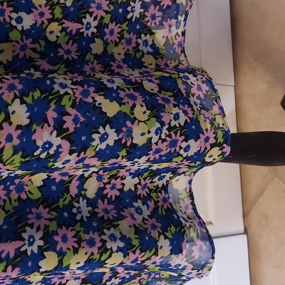 Saint + Sophia Floral Dress Blue Lavender Purple Size V neck Long Sleeve M - Picture 5 of 11